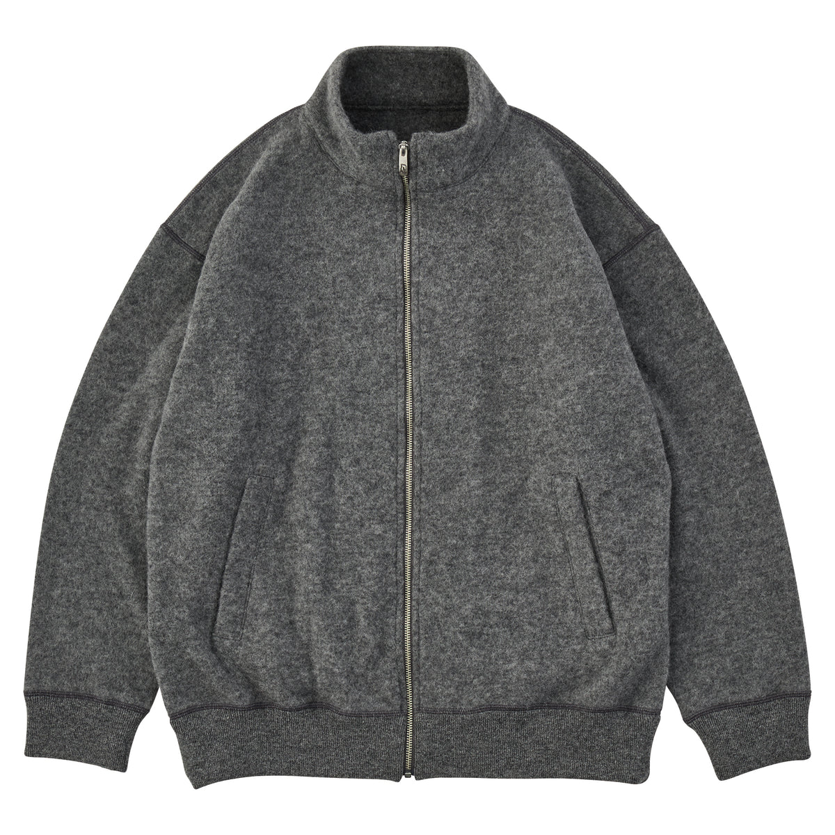 BABY ALPACA / CASHMERE DOUBLEFACE ZIP UP JACKET W / SILVER ZIPPER