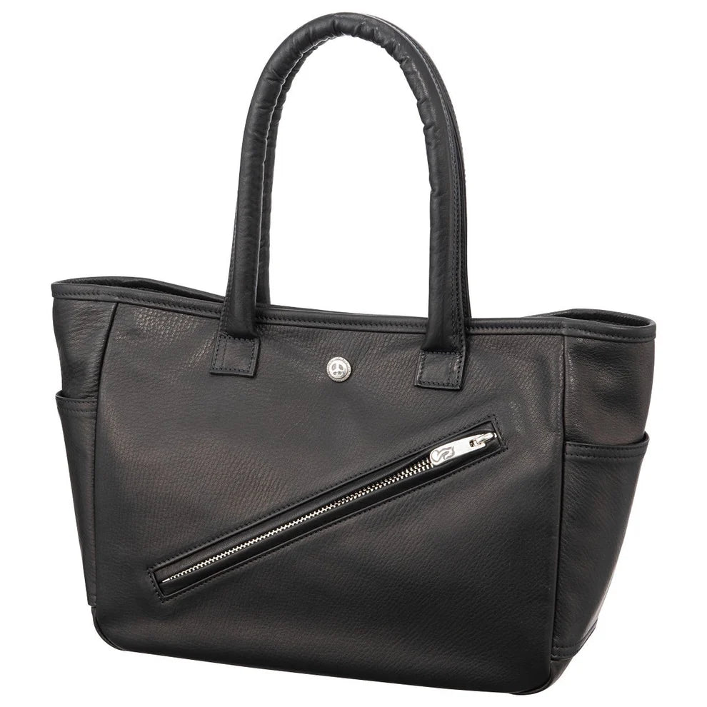 PC RIDERS LEATHER TOTE BAG S W/LOVE & PEACE SILVER