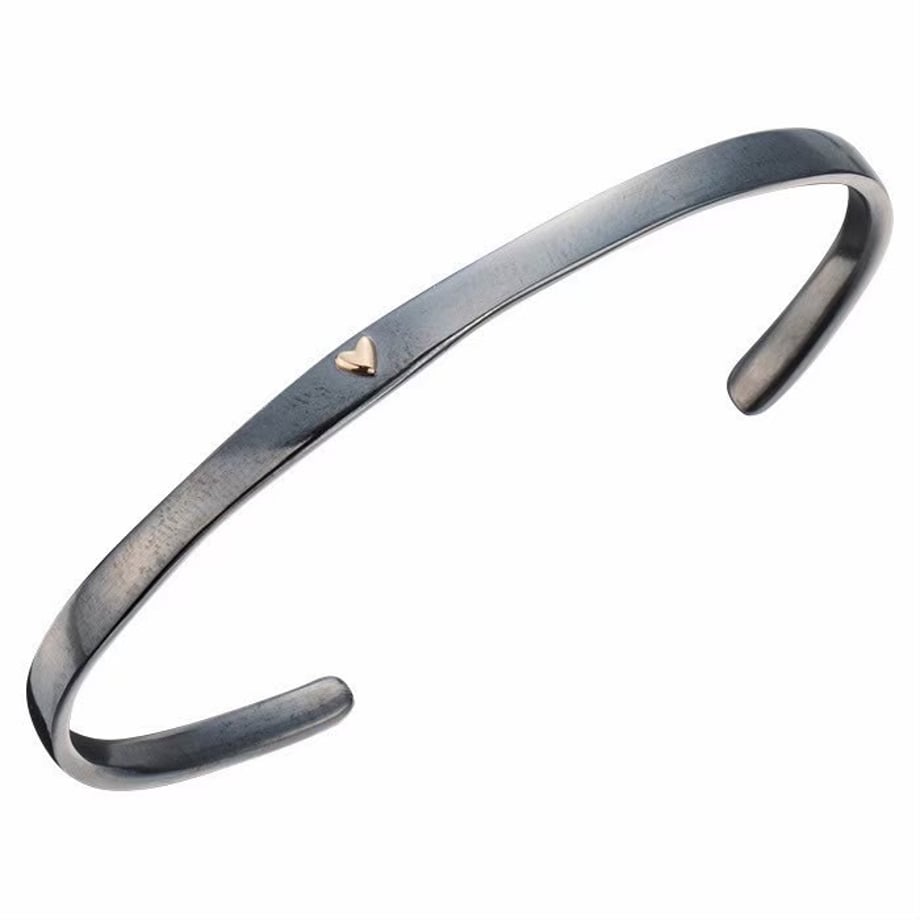 BLACK SILVER BANGLE W/GOLD HEART
