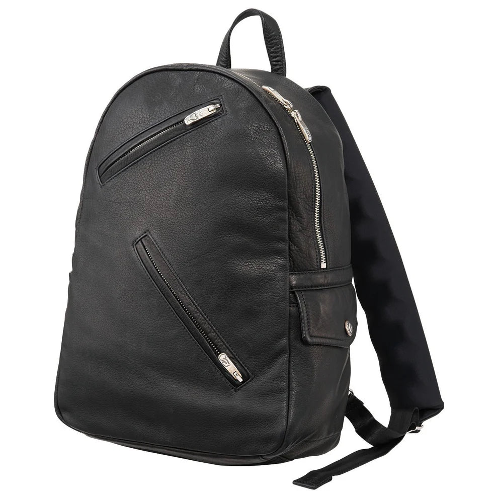 PC RIDERS LEATHER NEWTON RUCKSACK W/LOVE & PEACE SILVER