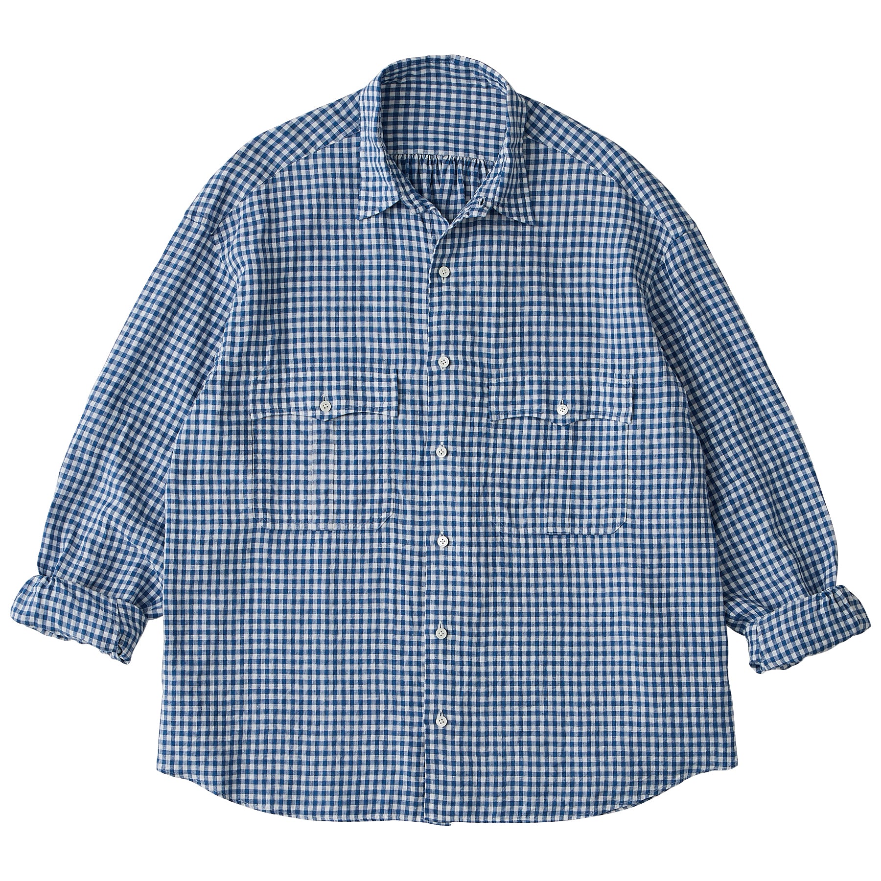 ROLL UP LINEN GINGHAM CHECK SHIRT